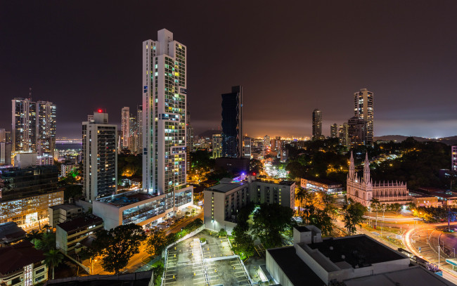 Обои картинки фото panama city, города, - огни ночного города, огни, ночь