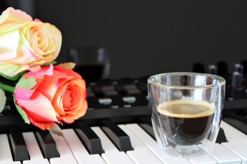 обоя музыка, -музыкальные инструменты, цветок, клавиши