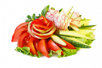 обоя еда, овощи, зеленый, салат, помидоры, перец, редис, огурец