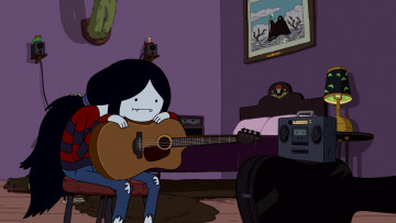 обоя мультфильмы, adventure time, девочка, вампир, гитара, комната