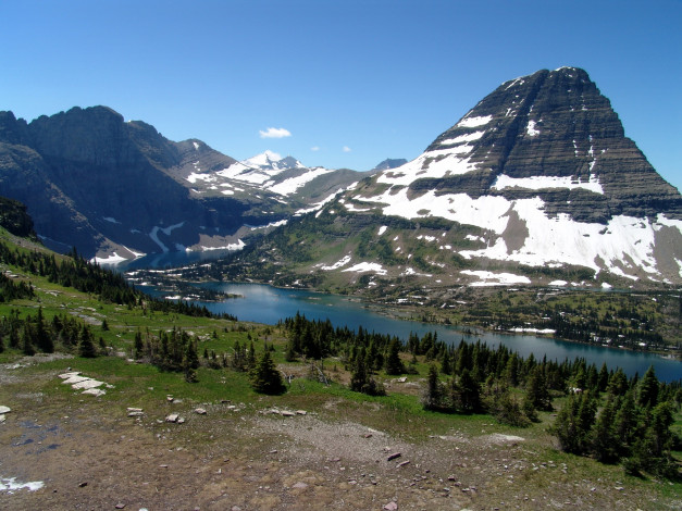 Обои картинки фото природа, горы, glacier, usa, montana, hidden, lake