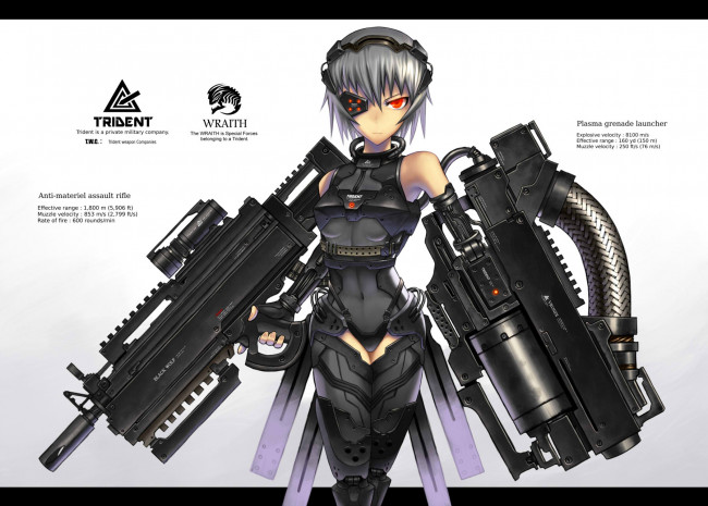 Обои картинки фото аниме, weapon, blood, technology, девушка, оружие