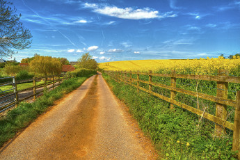 Картинка природа дороги дорога поле забор дома пейзаж