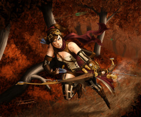 Картинка фэнтези девушки стрелы лук лес воин лучник девушка