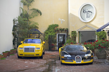 Картинка bijan+bugatti+veyron+&+rolls+royce+phantom+drophead+coupe автомобили выставки+и+уличные+фото особняк авто