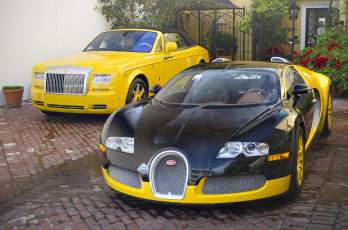 обоя bijan bugatti veyron and rolls-royce phantom drophead coupe, автомобили, выставки и уличные фото, авто, особняк