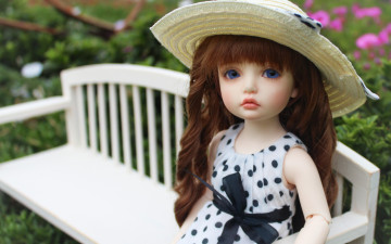 Картинка разное игрушки шляпка doll синие глаза bjd кукла бантик лавка цветы горошек волосы