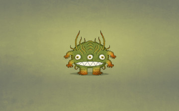 Картинка рисованные минимализм зеленый щупальцы три глаза трехглазый monster монстр зубастый