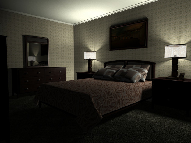Обои картинки фото 3д графика, realism , реализм, спальня, кровать, подушки