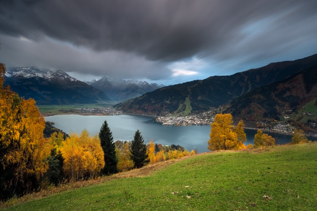 Обои картинки фото природа, реки, озера, осень, озеро, горы, австрия