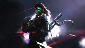 Картинка фэнтези девушки девушка солдат шлем оружие прицелы