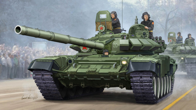 Обои картинки фото рисованное, армия, танк, т-72, б, обт, модернизированный, вариант, т-72а, вооружения, 9к120, свирь, динамическая, защита, контакт, калибр, пушки, 125-мм, пусковая, установка, 2а46м