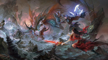 Картинка фэнтези драконы люди дракон воины