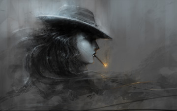 Картинка фэнтези девушки девушка сигарета шляпа