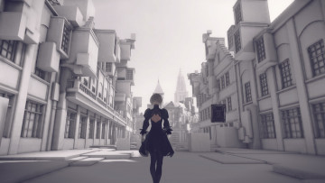 Картинка nier +automata видео+игры город улица девушка