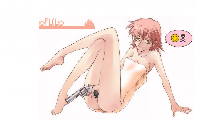 Обои картинки фото аниме, flcl, девушка, полотенце, пистолет