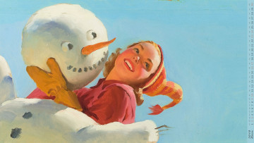Картинка календари рисованные +векторная+графика шапка снеговик девушка взгляд улыбка