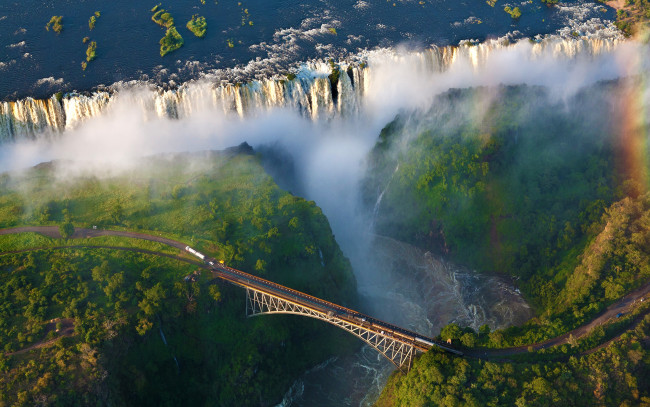 Обои картинки фото водопад в африке, природа, водопады, вид, сверху, wallhaven, мост, африка, пейзаж, водопад