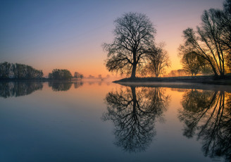 Картинка природа реки озера река деревья отражение вечер