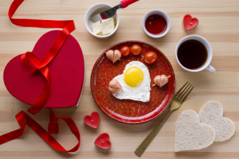 Картинка праздничные день+святого+валентина +сердечки +любовь лента подарок свечи завтрак сердечки
