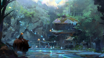 Картинка фэнтези существа дом феи лес озеро