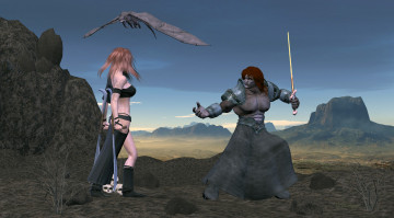 Картинка 3д+графика фантазия+ fantasy взгляд дракон горы оружие фон девушки