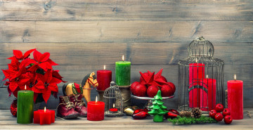 Картинка праздничные новогодние+свечи свечи пуансеттия шарики