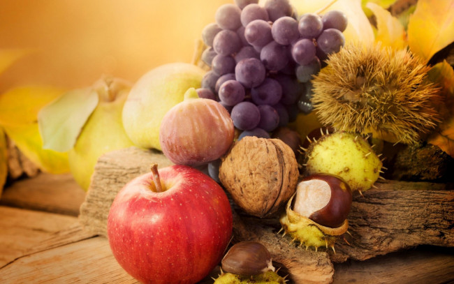 Обои картинки фото еда, фрукты,  ягоды, яблоки, виноград, инжир