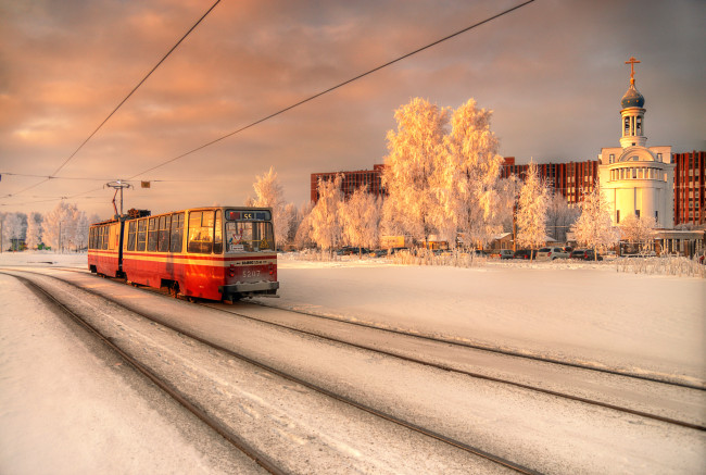 Обои картинки фото техника, трамваи, январь, трамвай, санкт-петербург, зима