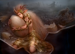 Картинка фэнтези существа яйцо фон девушка