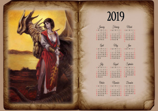 обоя календари, фэнтези, книга, дракон, девушка