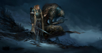 Картинка фэнтези красавицы+и+чудовища меч униформа фон существо девушка