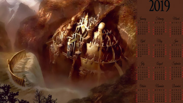 Картинка календари фэнтези строение сооружение водопад водоем