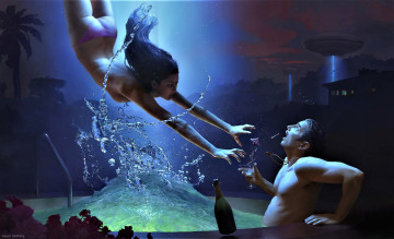 Картинка фэнтези люди девушка мужчина нло похищение бассейн
