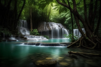 Картинка erawan+waterfall thailand природа водопады erawan waterfall
