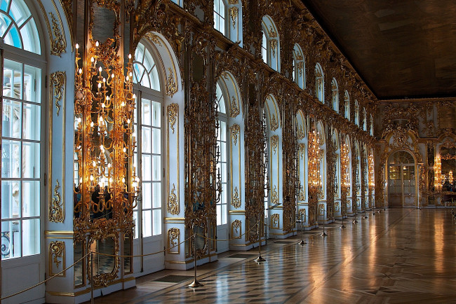 Обои картинки фото екатерининский, дворец, санкт, петербург, интерьер, дворцы, музеи, окна, паркет, позолота, зал