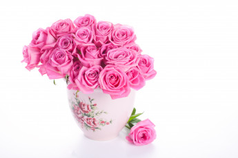 Картинка цветы розы бутоны букет ваза
