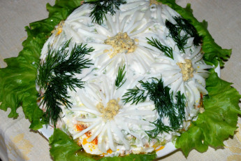 Картинка салат ромашковое поле еда салаты закуски укроп листья салата яйца украшение