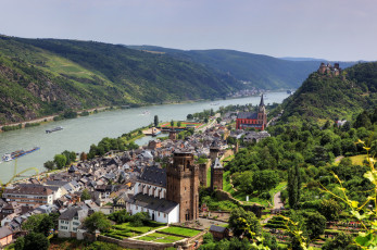 Картинка германия обервезель города панорамы река дома панорамма