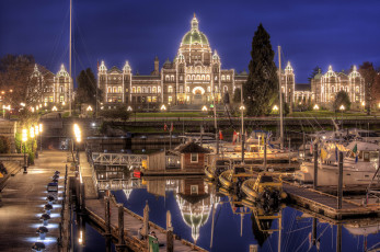 Картинка victoria canada города огни ночного яхты ночной город пристань парламент канада виктория