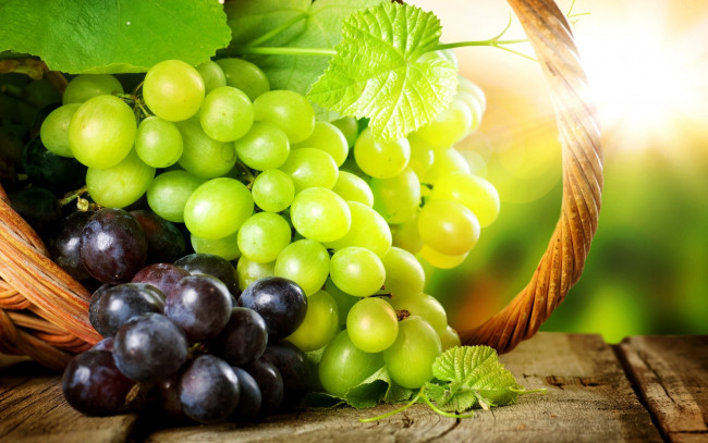Обои картинки фото еда, виноград, корзина, гроздья