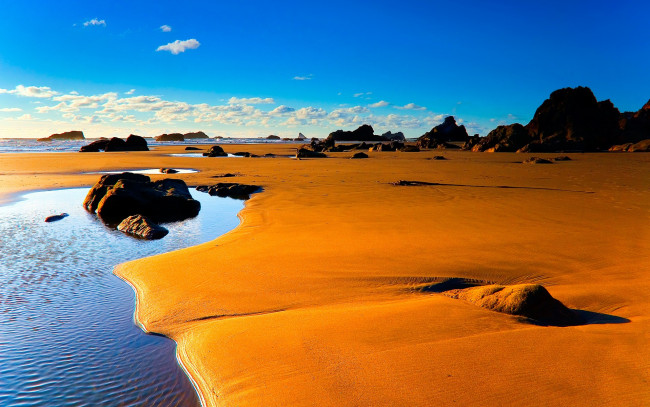 Обои картинки фото природа, побережье, отлив, песок, камни, море