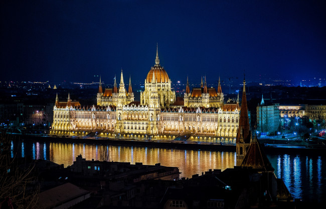Обои картинки фото города, будапешт, венгрия, подсветка, парламент, ночь