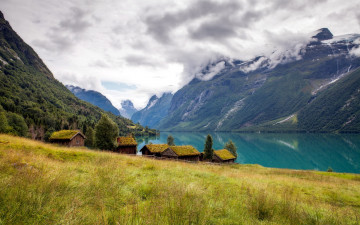 Картинка природа реки озера breng seter lovatnet above reflection norway landscape nature forest mountain