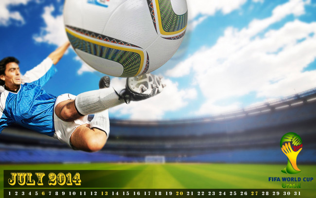 Обои картинки фото календари, спорт, футбол, мяч, удар, бразилия, 2014