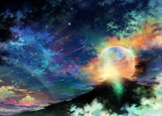 Картинка фэнтези пейзажи туманность звёздное небо звёзды планета космос кометы iy tujiki гора облака арт