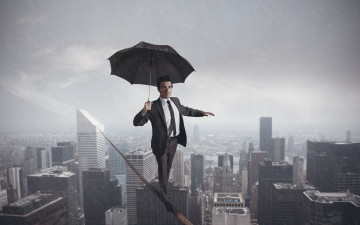 Картинка юмор+и+приколы канат мужчина пропасть дождь зонт город