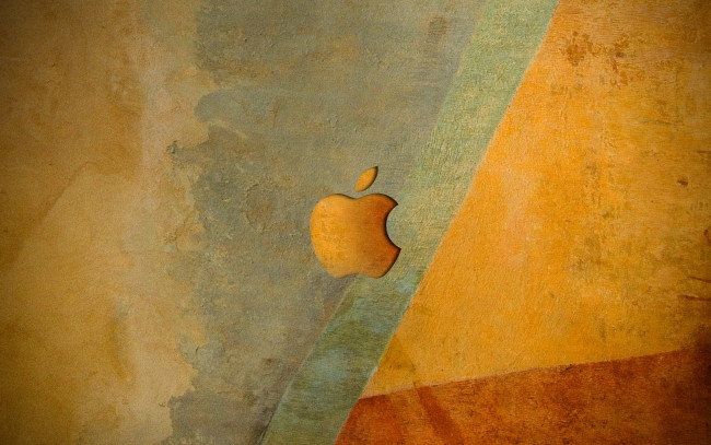 Обои картинки фото компьютеры, apple, штукатурка, краски, стена, логотип, яблоко