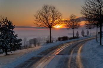 Картинка природа дороги утро зима дорога