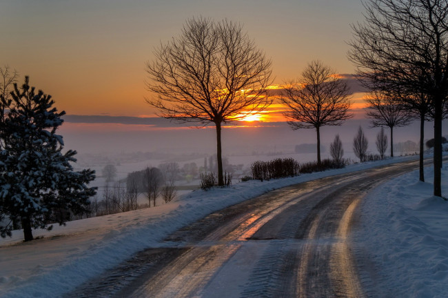 Обои картинки фото природа, дороги, утро, зима, дорога